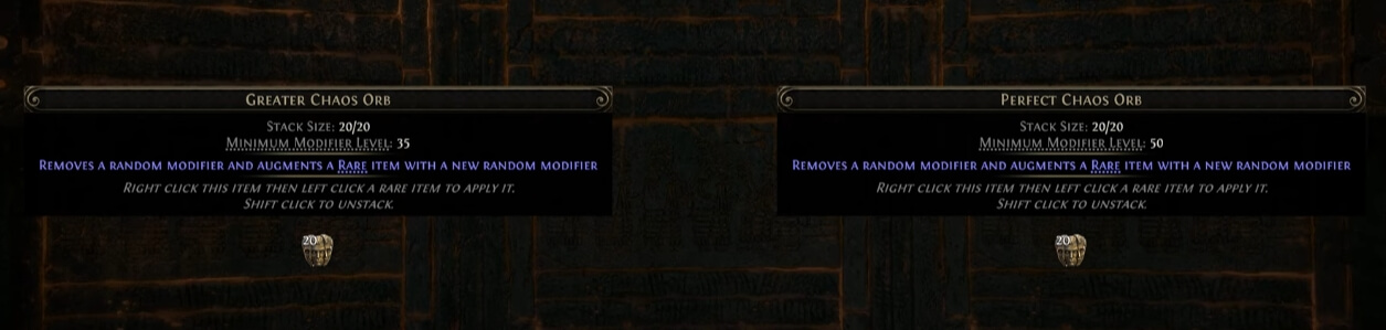 path of exile 2 greater chaos orb and perfect chaos orb